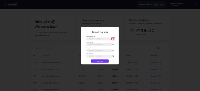 Dashboard - API keys