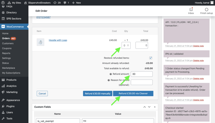 WooCommerce - refund